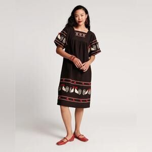 Frances Valentine Picnic Rooster Embroidered Dress Size 3X Plus Black Chicken